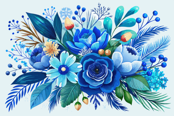 Download Blue Watercolor Winter Flowers Bouquet - Flow Collection