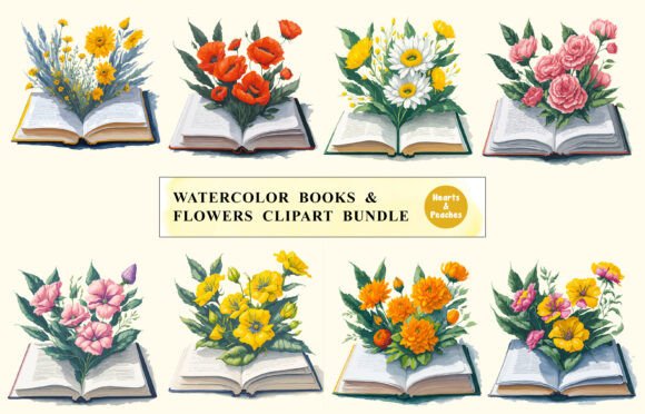 Download Watercolor Book &amp; Flowers Clipart Bundle - Flow Collection