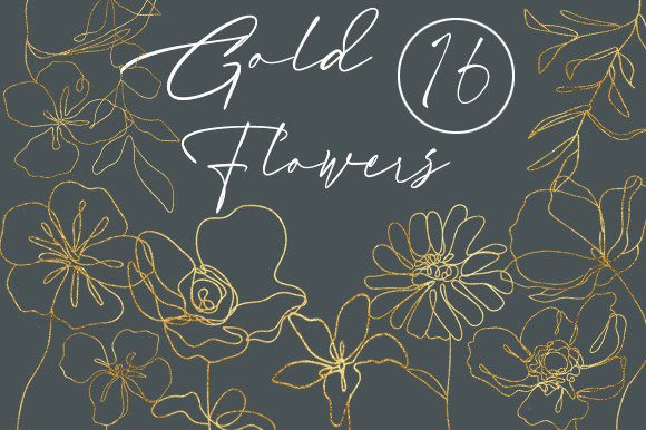 Download Golden Linear Flowers, Floral Minimalism - Flow Collection