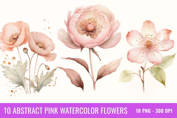 Download 10 Abstract Pink Watercolor Flowers - Flow Collection