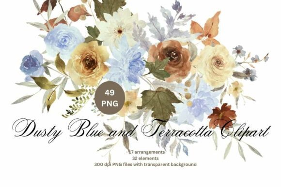 Download Blue and Terracotta Flowers Clipart PNG - Flow Collection