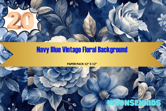 Download 20 Navy Blue Vintage Floral Background Watercolor Png Kdp Digital Paper - Navy blue Collection