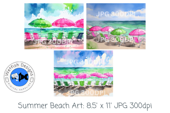 Download Summer Beach Watercolor Digital Prints 5 - Print Collection