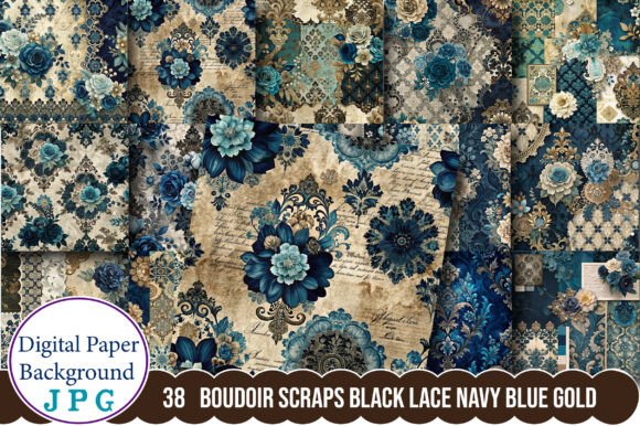 Download Boudoir Scraps Black Lace Navy Blue Gold - Navy blue Collection