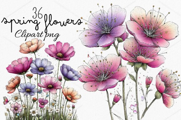 Download Whimsical Spring Flowers Clipart Bundle - Flow Collection