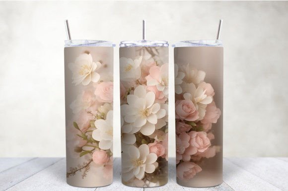 Download 3D Beige Pink Flowers Tumbler Wrap - Flow Collection