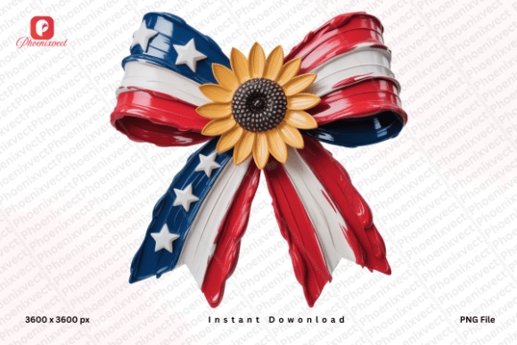 Download Hand Painted USA Flag Sunflower Bow PNG - Flow Collection