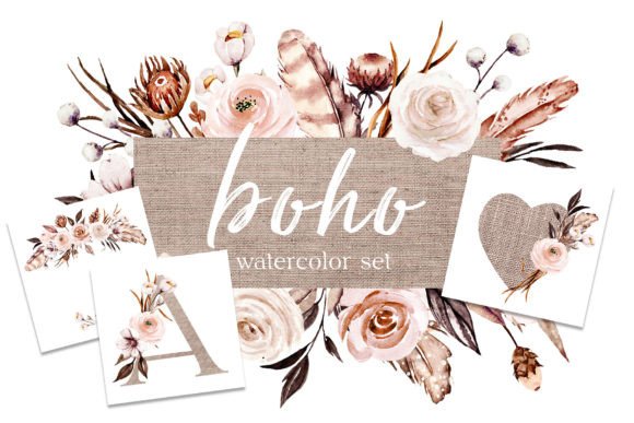 Download Watercolor Flowers Set Boho - Flow Collection