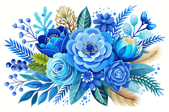 Download Blue Watercolor Winter Flowers Bouquet - Flow Collection