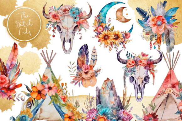 Download Watercolor Bohemian Clipart Set - Bohemian Collection