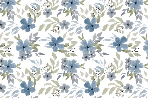 Download Watercolor Blue Winter Flower Pattern - Flow Collection