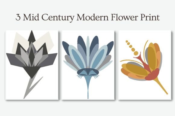 Download 3 Mid Century Modern Flowers Drawing - Flow Collection