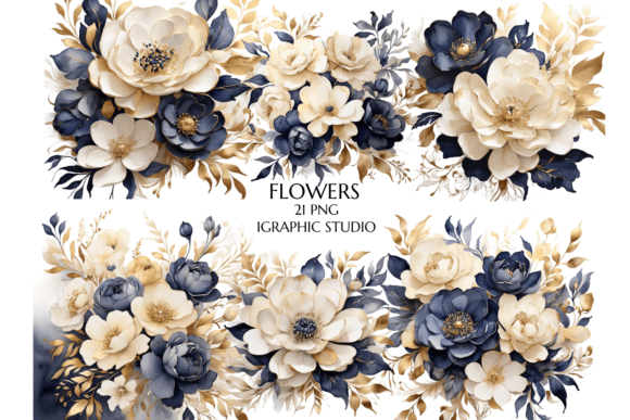 Download Blue and Gold Flowers PNG, - Flow Collection