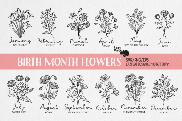 Download Birth Month Flowers Line Art SVG Bundle - Flow Collection