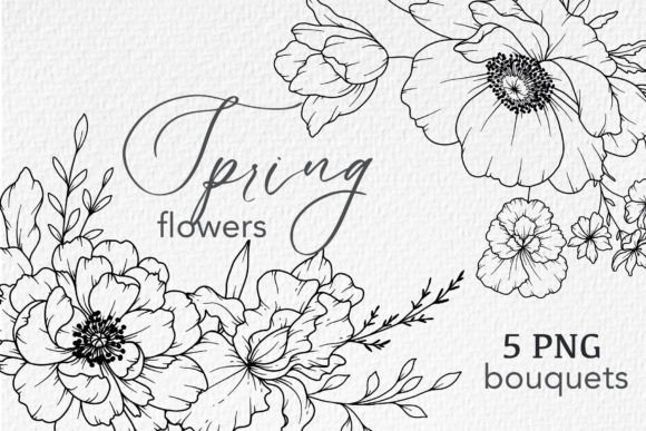 Download FLOWERS LINE DRAWING, FLORAL LINE ART - Flow Collection