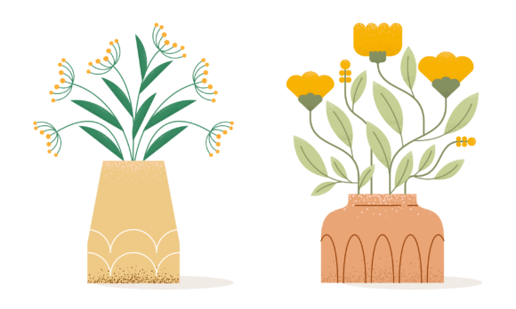 Download Flat Abstract Trendy Flowers in Vase - Flat Collection