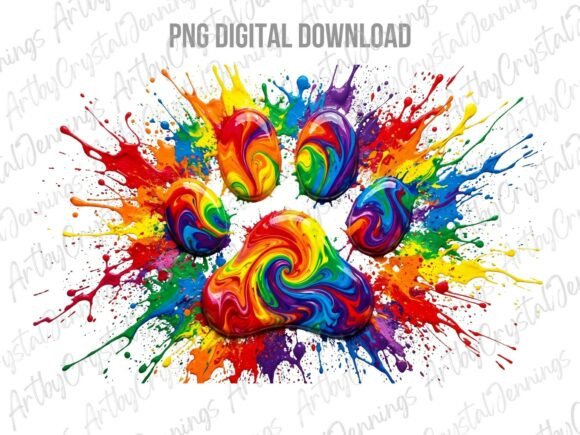 Download Rainbow Paint Splash Dog Paw Print PNG - Print Collection
