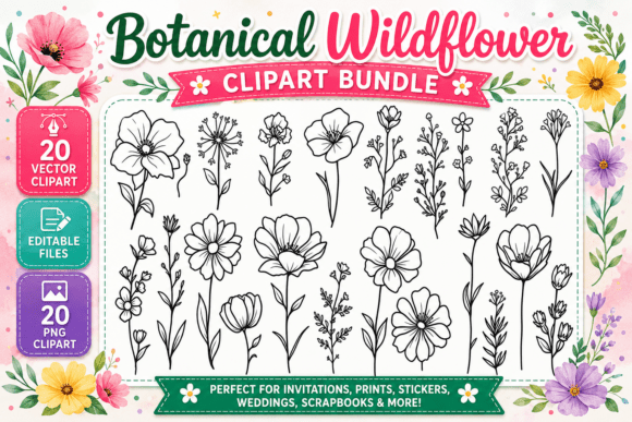 Download Botanical Wildflower Digital Clipart PNG - Flow Collection
