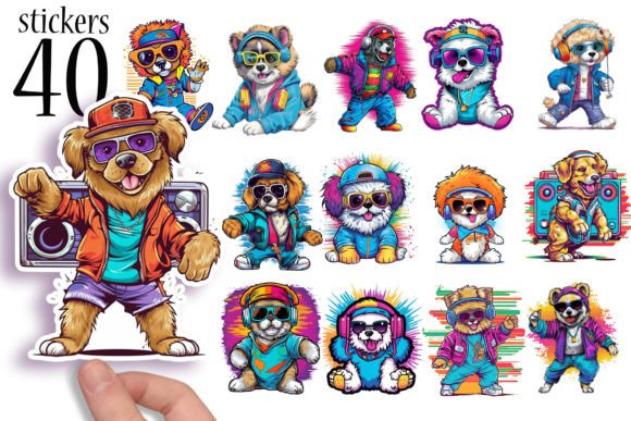 Download Retro 80s Dog Printable Stickers - Print Collection