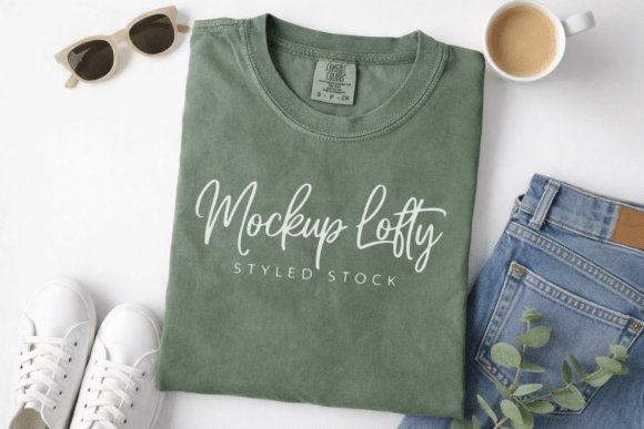Download C1717 Moss Flat Lay T-shirt Mockup - Flat Collection