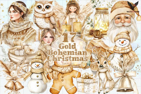 Download Gold Bohemian Christmas Clipart PNG - Bohemian Collection