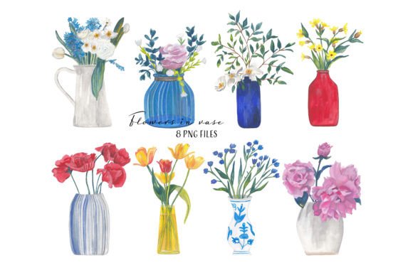 Download Flowers in Vase Gouache Painted Clipart - Flow Collection