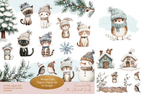 Download Winter Cats Clipart Set - Winter Collection