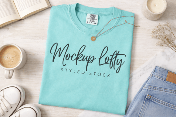 Download C1717 Chalky Mint Flat Lay Tshirt Mockup - Flat Collection