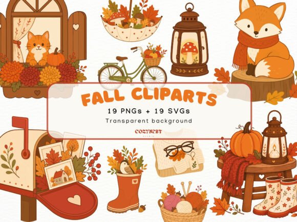 Download Cozy Autumn Flat Cliparts, Fall PNG SVG - Flat Collection