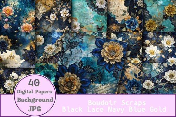 Download Boudoir Scraps Black Lace Navy Blue Gold - Navy blue Collection