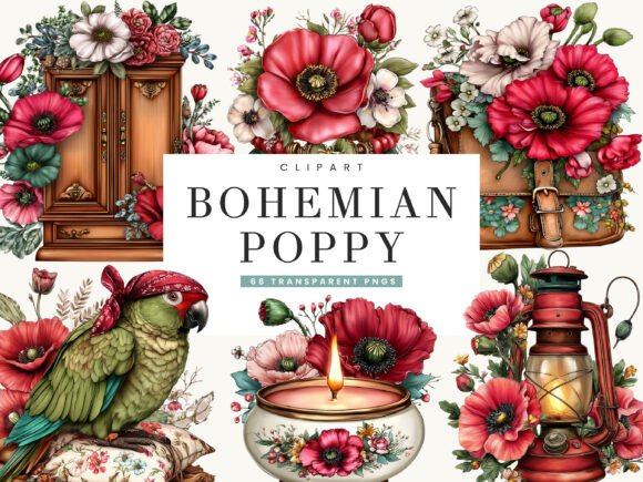 Download Bohemian Poppy Flower Clipart Bundle - Flow Collection