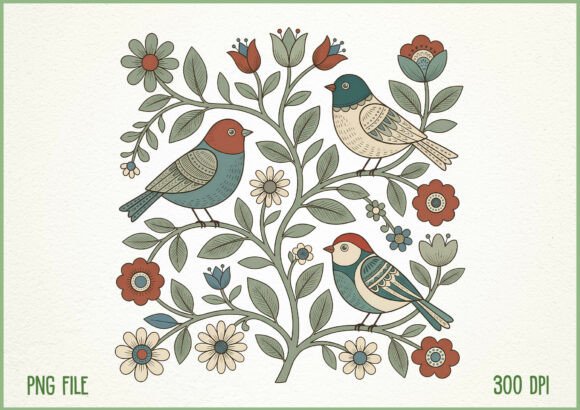 Download Vintage Boho Flower Birds Design - Flow Collection