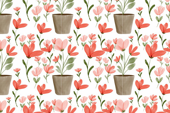 Download Watercolor Red Flower Plant Pattern - Flow Collection