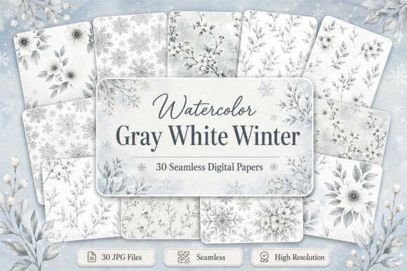 Download Watercolor Gray White Winter Patterns - Winter Collection