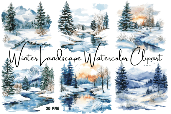 Download Watercolor Winter Landscape Clipart - Winter Collection