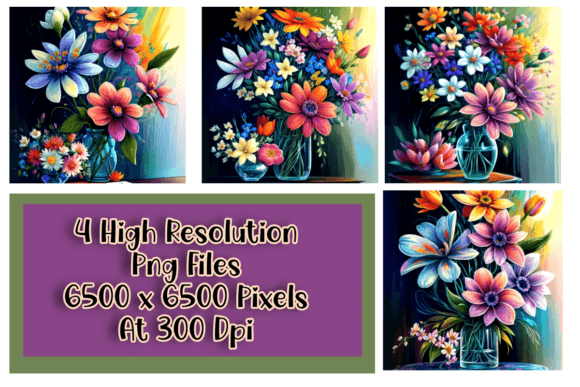 Download Whimsical Flowers in Vase Set of 4 - Flow Collection