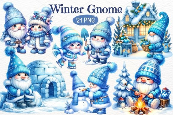 Download Winter Gnome Watercolor Clipart Bundle - Winter Collection