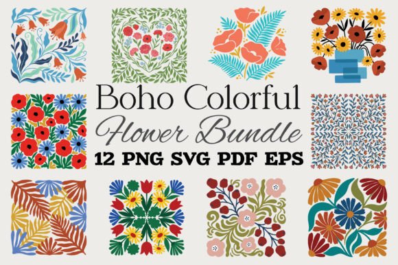 Download Boho Colorful Flower Bundle SVG PNG - Flow Collection