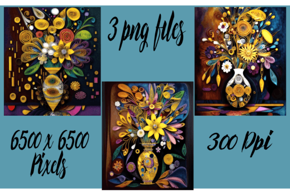 Download Retro Abstract Flowers in Vase Set of 3 - Flow Collection