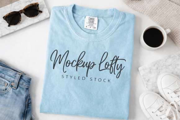 Download C1717 Chambray Flat Lay T-shirt Mockup - Flat Collection