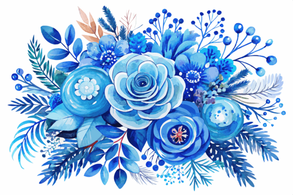 Download Blue Watercolor Winter Flowers Bouquet - Flow Collection