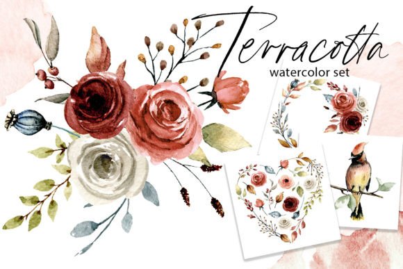 Download Terracotta Watercolor Flowers Set. - Flow Collection