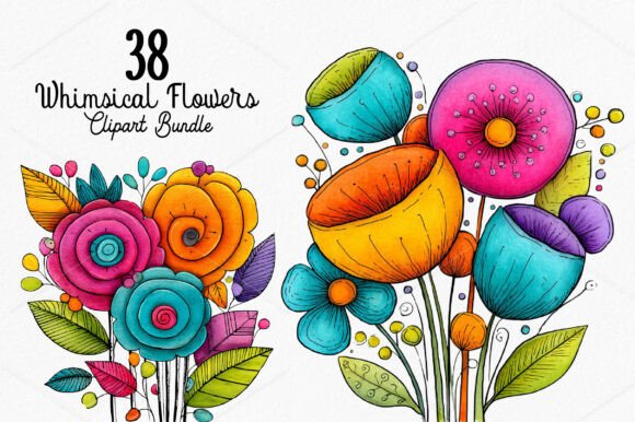 Download Whimsical Flowers Clipart Bundle - Flow Collection