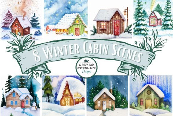 Download Painted Winter Cabin Scenes - Winter Collection