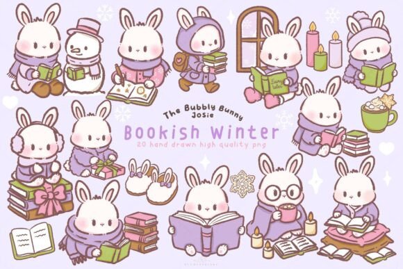 Download Kawaii Bunny Bookish Winter Clipart - Winter Collection