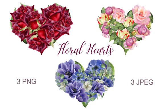 Download Floral Hearts. Watercolor Flower Clipart - Flow Collection