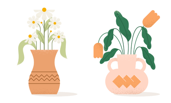 Download Flat Abstract Trendy Flowers in Vase - Flat Collection