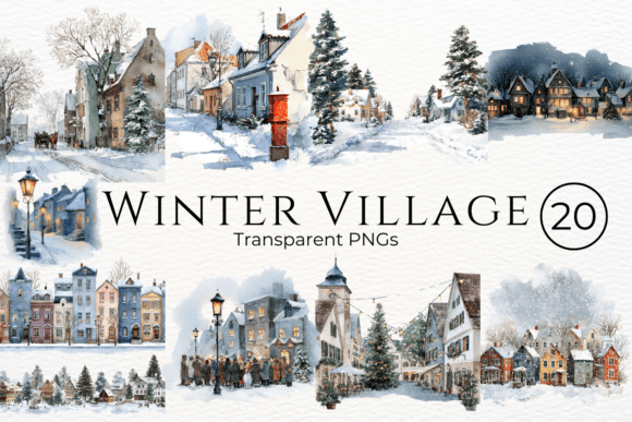 Download Winter Village Watercolor Clipart - Winter Collection