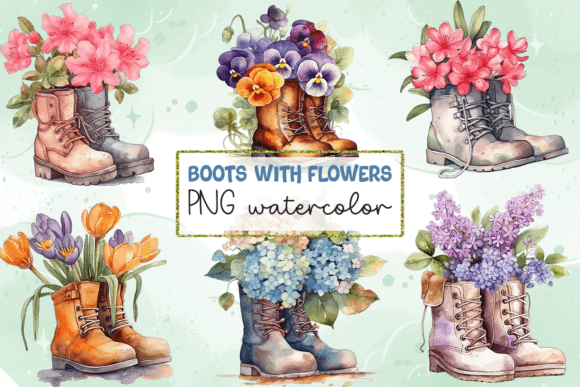 Download Boots with Flowers PNG Watercolor - Flow Collection
