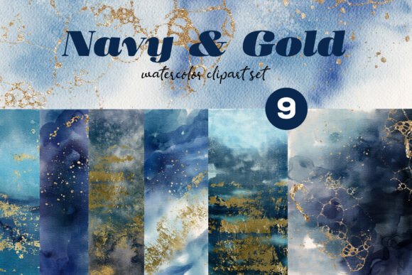 Download Navy &amp; Gold Watercolor Textures PNG Set - Watercolor textures Collection